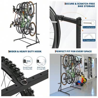 Freestanding Bike Stand For Garage, 5 Bike Storage Rack Vertical Bike Storage Stand Heavy Duty Bike Floor Stand, Adjustable Height, Up To 300Lbs, For Backyards, Basements, Storefronts, Workplaces