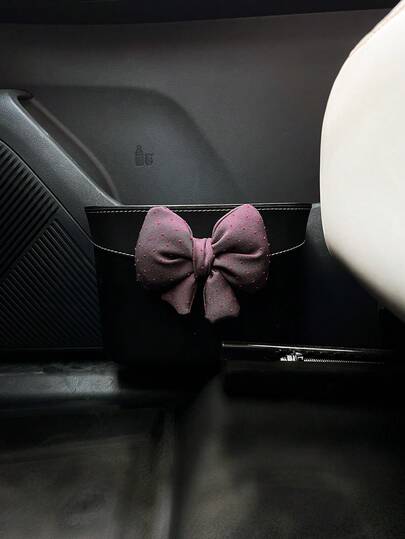 Retro Polka Dot Bow Tie Car Trash Can, Car Door Hanging Garbage Bin, Waterproof Storage Bucket, For Women