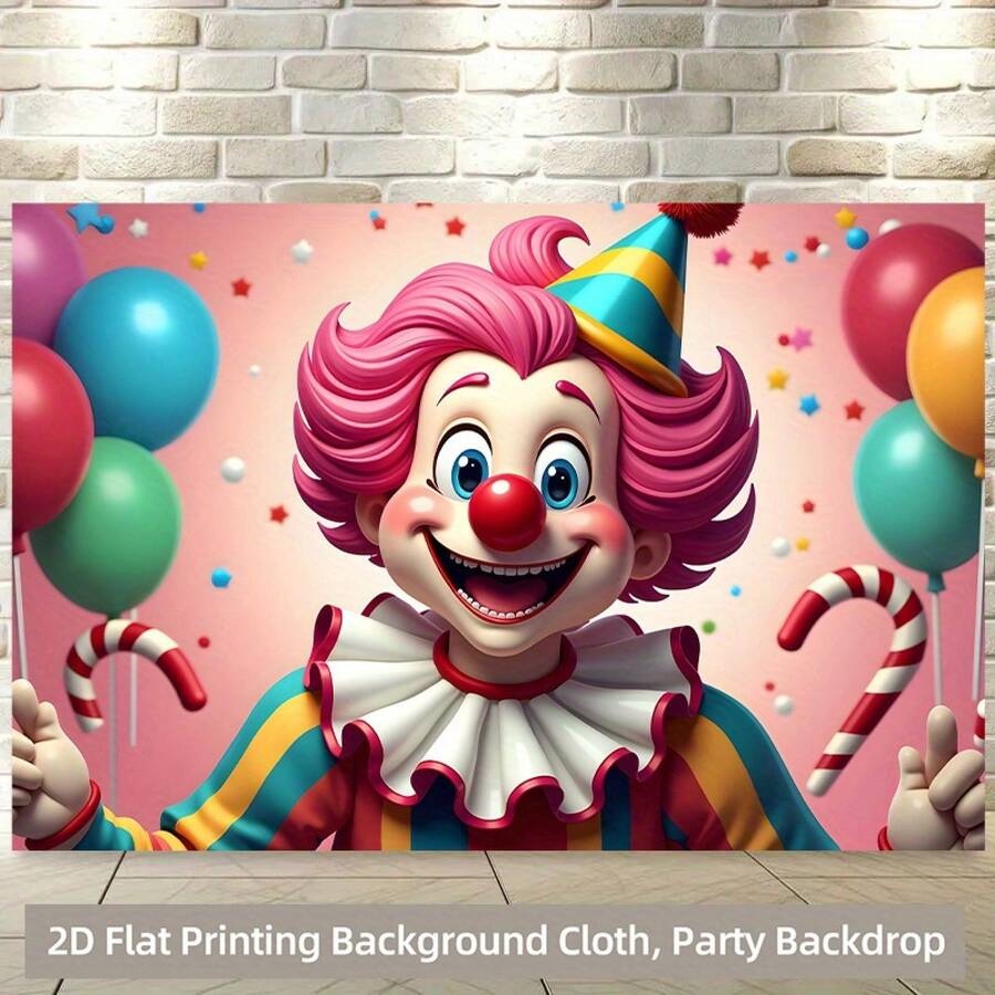 2D Flat, 1pc Clown With Balloons Backdrop Suitable For Party Decorations - Cheerful Clown Holding Balloons, Vibrant Wall Hanging Background Cloth For, Circus, Events, Clown Background For Party Decorations - 彩色 - 查看 1
