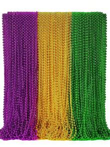 Gras Beads, Bulk Green, Purple, Gold Metallic Gras Necklaces, Gras Bead Necklace Costume Accessories Set, Suitable For Parades, Throws, Parties, Decorations And Gifts