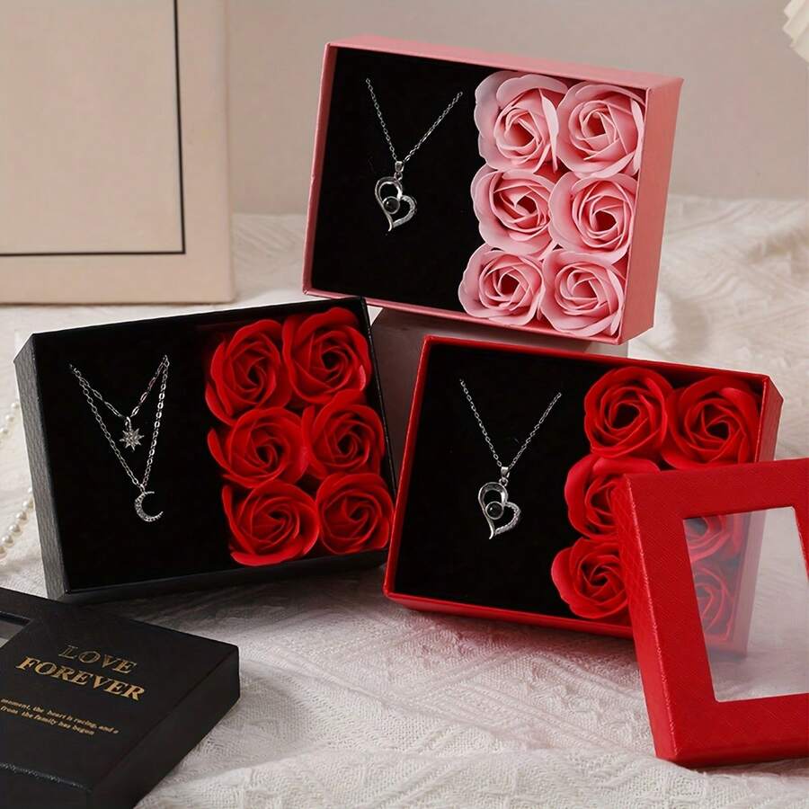 Mother's Day Gift Box With 6 Soap Flowers + Gift Box, "Eternal Love" No Jewelry, Pink And Red Packaging Box, Suitable For Mom, Best Friend's Birthday, Anniversary, Holiday Party, Valentine's Day, Wedding, Birthday, Mother's Day, Father's Day, Confession, Party - Multicolor - View 1