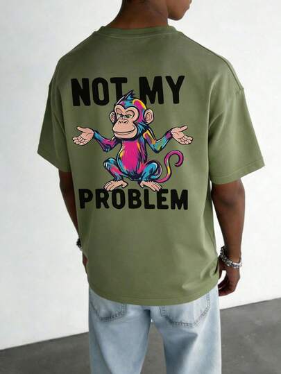 1件装休闲印花短袖T恤，适合青少年男孩，夏季学生上衣