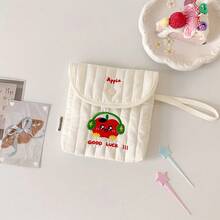 1Pc Cartoon Embroidery Portable And Compact Button Flip Bag With Lipstick, Sanitary Napkins, Earphones, Charging Cables, Storage, High-End Feel, Embroidered Craftsmanship, Small Square Bag, Blusher Storage Bag Women Sanitary Storage Bag ,Napkin Storage For Travel Daily Lifte ,Wedding Gift Bridesmaid Gift ,Valentine's Day Gift ,Birthday Day Gift - Multicolor - View 15
