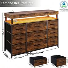 Simple Wisdom Cajonera para Recamara,Comoda Cajonera para Recamara con Regleta de Enchufes y Regleta de Luces,Cajoneras de Madera Viene con Nueve Cajones(Cajones de Tela),Cajoneras para Ropa. (Retro) - colores retro - Ver 4