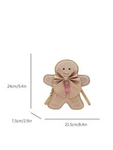 1个女童蝴蝶结亮片拉链可爱斜挎包，适合春季日常使用 - 金色 - 查看 2