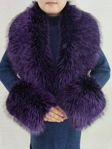 3 piezas Tela Elegante Sin Cuello y puños de piel Otoño e Invierno - Morado - Ver 1