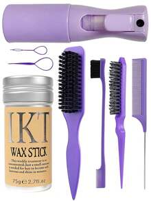 8pcs Daily Hair Styling Tool Set - Includes 200ml Spray Bottle, 75g Hair Wax Stick, Hairline Trimmer Brush, Donut Bun Maker, And Comb, For Smooth And Neat Everyday Hairstyles - 彩色 - 查看 13