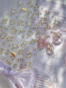1 Foglio di Adesivi per Unghie Oro e Argento, Decorazioni per Unghie 5D in Rilievo Asimmetriche, Decalcomanie di Gemme Colorate, Autoadesive, Forniture per arte di unghie in Gemme Impermeabili per Donne e Ragazze, Decorazioni per Unghie Fai-da-Te - Multicolore - Visualizzare 9
