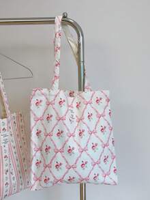 日式涂鸦刺绣帆布手提包，百搭休闲风通勤单肩包 - 彩色 - 查看 14