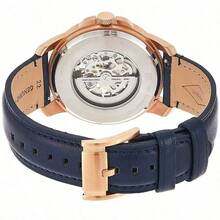 Fossil Men's Automatic Mechanical Leather Strap Three-Hand Watch, Stainless Steel Case/Scratch-Resistant Glass Lens ME3111/ME3100/ME3101/ME3102 - Navy Blue + Rose Gold Case - View 4