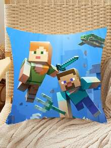 Minecraft 4 件装像素图案铝箔枕套 - 尺寸 17.71 x 17.71 英寸。像素游戏风格枕套。矿工主题派对抱枕套。适用于家庭、教室、床、沙发、躺椅等场所，游戏主题抱枕套。适合家居、生日装饰。是[游戏名称]粉丝、游戏室装饰和像素主题派对装饰的理想之选。 - 彩色 - 查看 12