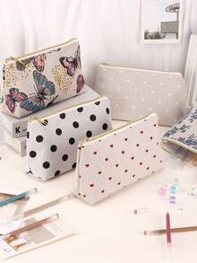 1pc Stylish And Practical Triangular Makeup Bag Is Made Of Linen, Offers Ample Space, And Features A Smooth Rose Gold Nylon Zipper And A Reusable Polyester Lining. Perfect For School And Office Use, It Can Also Be Used As A Travel Organizer Or Beach Bag , Makeup Room Décor - Multicolor - View 2