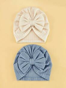 2个/包 1-6个月婴儿针织提花发带帽，婴儿蝴蝶结头巾帽，帽子，新生儿针织帽 - 彩色 - 查看 23