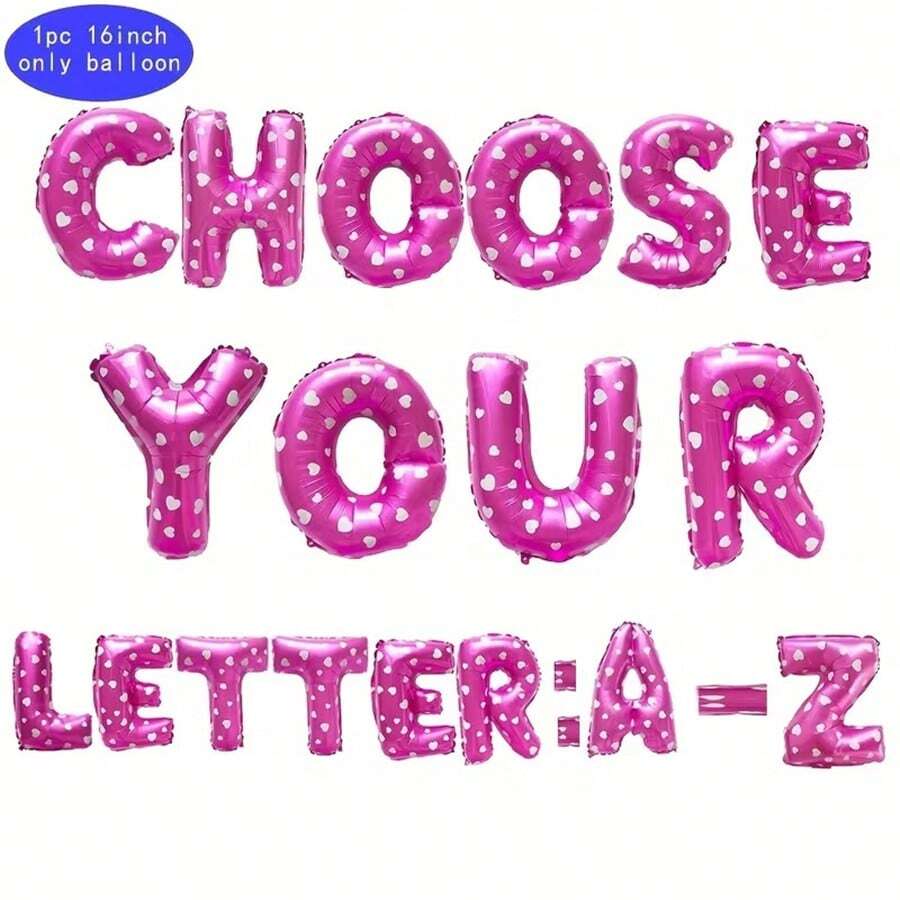 1pc, Pink Print Heart Printed Pink English Letter A-T Aluminum Film Balloon 16", For Birthday Celebration Anniversary Event Celebration Decoration Aluminum Film Balloon - Pink - View 1