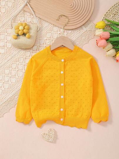 Girls Lightweight Button Hollow Knit Cardigan
