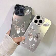 Funda para Celular Protectora Resistente a Golpes | Estilo Fashion con Diseño de Mariposas Metálicas y Efecto Degradado - Negro - Ver 3