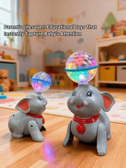 1pc Illuminating & Dancing Electric Elephant Music Toy With Rotating Ball, Suitable For Infant Crawling & Interactive, Music Interactive Learning Toy, Dancing Motion, Educational Animal Puppet, Party Favor, Sensory Toy, Toy, Party Favor, Kids Party Favor, Toddler Toy, Game, Children Toy, Travel Toy, Baby Toy, Sensory Toy, Girl Toy, Tummy Time, Tummy Time Toy