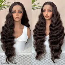 10-36英寸 180%密度 13x4 真人混纺发蕾丝前假发 自然黑色蕾丝前假发 真人混纺发预拔毛水波纹无胶假发 - 自然色&黑色系 - 查看 1