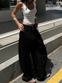 Low Rise Baggy JeansOversized Streetwear Pants High Waist Loose Fit Jeans Retro Baggy Trousers Minimalist Wide Leg Pants Casual Slouchy Jeans Oversized Trouserspants For Womenspring Outfits For Womenpantalones De Mujersweatpantscargo Pants Women - màu đen - Xem 4