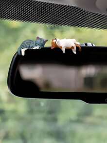 Cute Cat Dashboard Decor Ornament, Car Interior Accessory, With Vivid Eyes, Soft Plastic Car Rearview Mirror And Dashboard Decor, Suitable For Girls, Women - Rearview Mirror Decor, Fun Design, Plastic - A - View 5