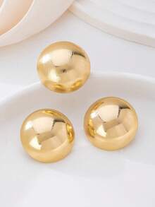 3pcs/Set Asymmetrical Geometric Sphere Shaped Metallic Earrings & Ring Set - Yellow Gold - View 6