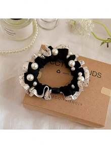 一对黑白优雅珍珠装饰发圈，适合派对、聚会、宴会、日常穿搭搭配 - 黑與白 - 查看 4