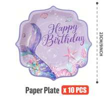 Mermaid Tail Birthday Petal Shaped Disposable Plates, Napkins, Cups, One-Time Party Supplies Set, Fits 25 Guests, Disposable Paper Plates Party Tableware Suitable For Birthday, Wedding, Theme Party, Family Picnic - Multicolor - View 13