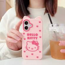 1pc Fashionable Creative Bow Heart Kitty Cat Pink Sanrio Phone Case, Silicone Waterproof Shockproof Material, Cute & Stylish, Compatible With Apple 17 Series, 11/12/12 Pro, 13/14/15, 13 Pro/14 Pro/15 Pro, 12 Pro Max/13 Pro Max/14 Pro Max/15 Pro Max, 16, 16 Pro, 16 Pro Max, 17, 17 Pro, 17 Pro Max - Pink - View 1