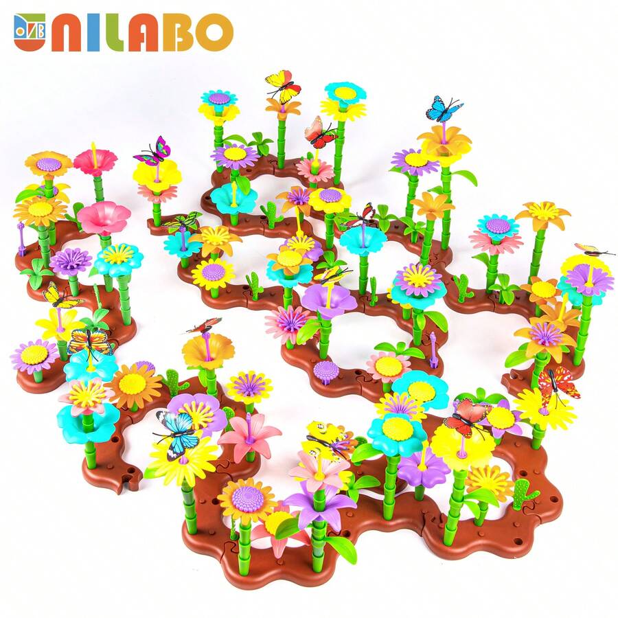 Flower Stacking Toy, Garden Building Blocks Toy, STEM Education Activity Toy For Preschool Children, Perfect Holiday Birthday Gift From Mom To Kids - 彩色 - 查看 1