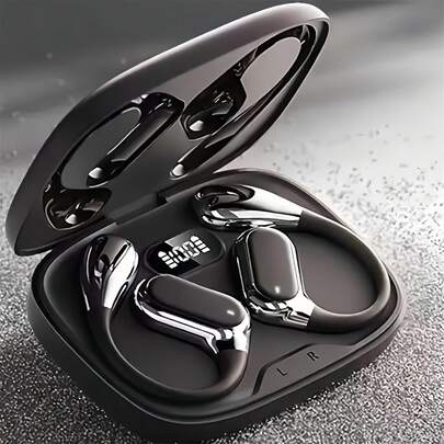 无线耳机，5.4 蓝牙耳机，无线跑步，带 ENC 防噪音麦克风，3D 深低音贴耳式耳机，运动耳塞，耳钩设计，兼容 IOS/Android