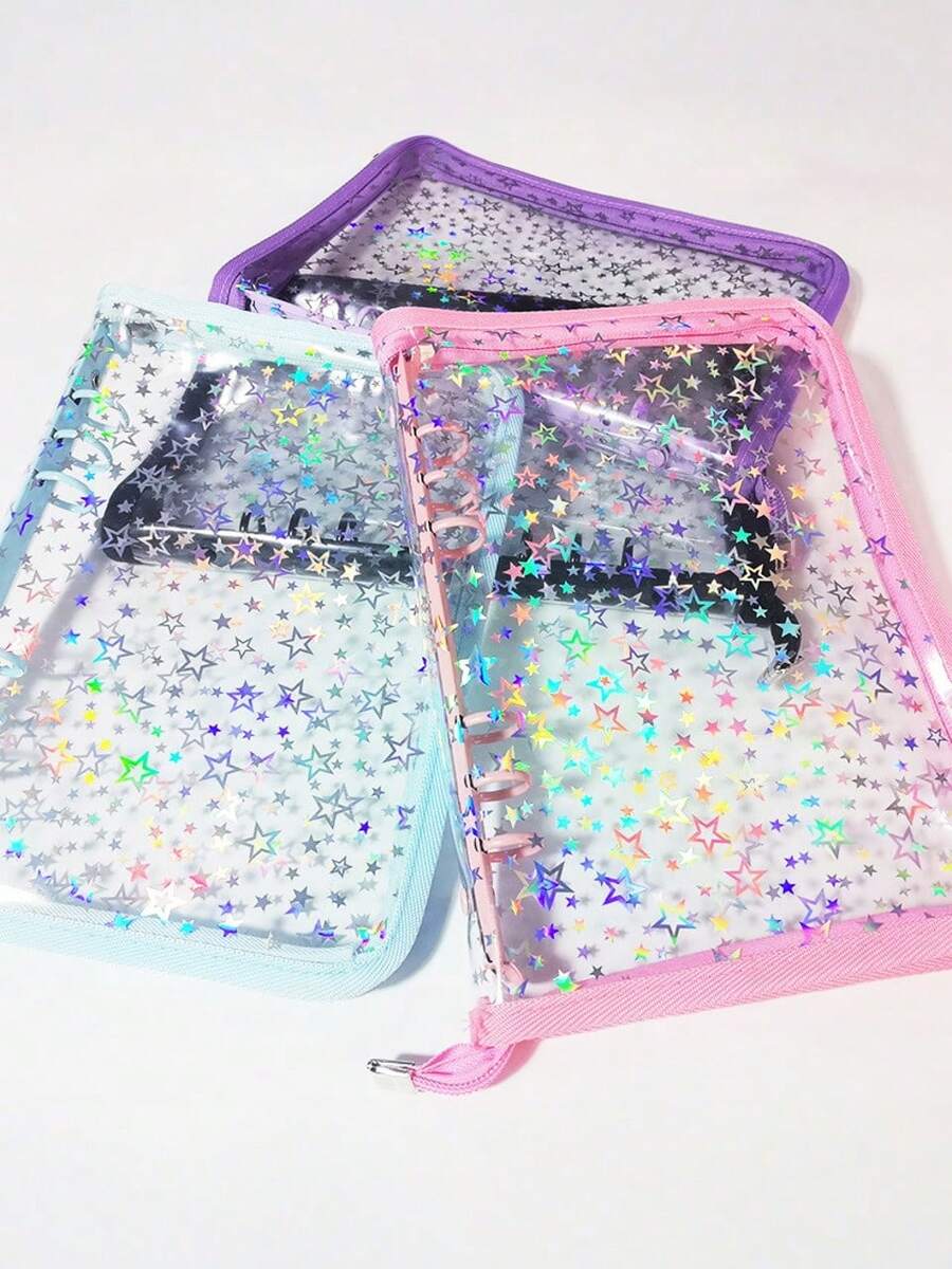 A5 Laser Star Zipper Binder Notebook, Suitable For Fans - Multicolor - View 1