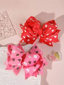 1 pieza Clip de pelo con lazo en forma de corazón rojo, adecuado para días festivos, regalo del Día de San Valentín - Multicolor - Ver 5