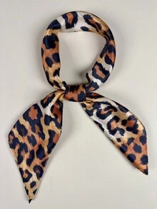 1pc Women's Classic Leopard Spot & Leopard Print Scarf, Elegant Satin Neckerchief Headscarf Hair Accessory - Multicolor - View 5