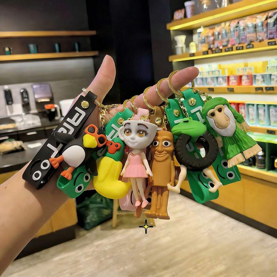 Shanhaijing Figurine Keychain - Cartoon Pendant - Funny Abstract Wooden Doll - Shark Charm - AI Monster Tales - Birthday Gift - Holiday Gift - Multicolor - View 1