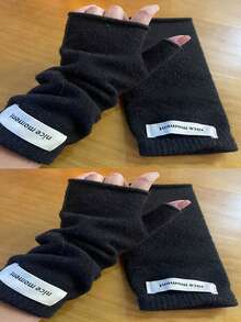 French Casual Style Thick Fingerless Gloves, Warm For Autumn/Winter, Unisex Solid Color Fingerless Gloves, Warm Knitted Touchscreen Gloves, Versatile For Women In Autumn/Winter French Casual Style Thick Fingerless Gloves, Warm Faux Cashmere Knitted Fingerless For Women In Autumn/Winter+Winter Gear+Gloves Bear+Christmas Summer - Multicolor - View 26