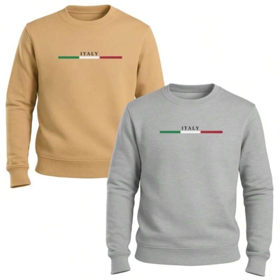 Two-Pack Of Crew Neck Sweatshirts, Italy Brand, Men's Winter Sweater. - 灰色 x 米色 - 查看 1