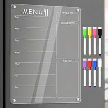 亚克力磁性冰箱计划器套装 - 1 块 12 英寸 x 8 英寸透明干擦板，附有待办事项清单和购物清单、3 支湿擦记号笔和橡皮擦 - 带磁性背衬的冰箱白板 - 彩色 - 查看 21