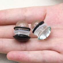 一对厚度为 1.6-16 毫米的黑色透明玻璃耳扩，配有 2 个防滑硅胶环，单喇叭蘑菇形直杆耳钉，透明眼镜耳扩，男女学生适用，玻璃耳钉，身体饰品，长度约 19 毫米。 - 玻璃耳擴 - 查看 5