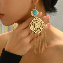 1 Đôi bông tai tua rua kiểu Bohemian bằng đá ngọc lam chạm khắc rỗng, kiểu dáng cổ điển sang trọng dành cho nữ, thích hợp cho tiệc tùng và các dịp lễ hội. - Vàng - Xem 5