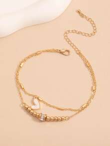 1件休闲双层心形串珠脚链，青少年饰品 - 金色 - 查看 6