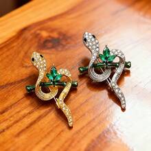 1枚复古优雅锌合金绿叶蛇形胸针，精致配饰，可搭配外套、夹克、西装，四季皆宜 - 彩色 - 查看 3