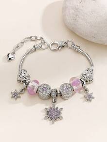 一套时尚个性化心形钻石串珠配饰，蝴蝶灯笼珠，DIY铜手链，优雅女士饰品 - 玫瑰金 - 查看 7