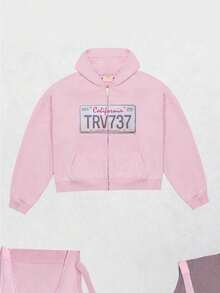 Men's Letter Embroidered Hooded Oversized Vintage Streetwear Jacket - Unisex Style - Baby Pink - View 1