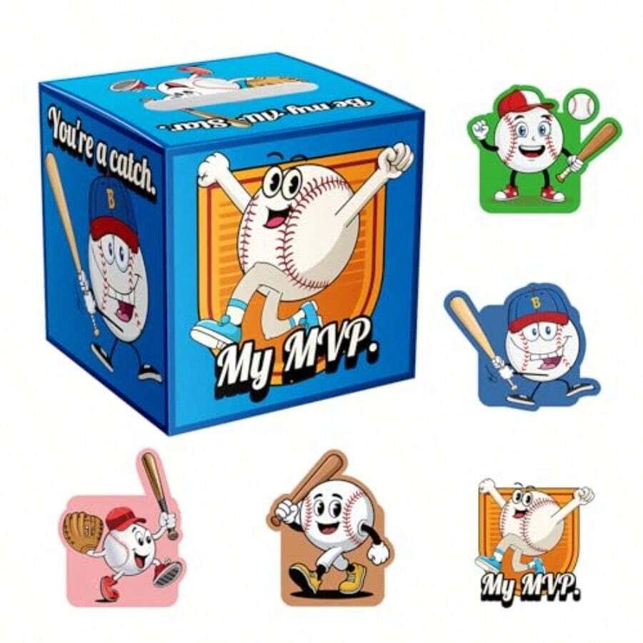 Blue Valentines Day Box And Cards With Cartoon Baseball Design For Classroom Teaments Content Exchange 1 Box 39 Valentine Cards - 如圖 - 查看 1