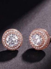 Iced Out Round Stud Earrings For Men, Rose Gold Plated Paved CZ Bling Hip Hop Streetwear Jewelry - Rose Gold - View 13