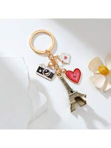 1pc Romantic Eiffel Tower Keychain, Camera & Heart Pendant Gift For Valentine's Day Car Accessories Bag Charm School Cute Goth Y2k Bag Accessories Lanyards With Id Holder Car Accessories Bag Charms - Multicolor - View 6