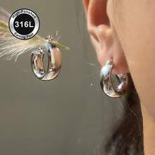 高品质18K镀金防褪色不锈钢耳环，316L耳针，低过敏性，优雅迷人垂坠时尚简约经典风格耳环，适合日常佩戴、节日、度假或派对。 - 銀色 - 查看 2