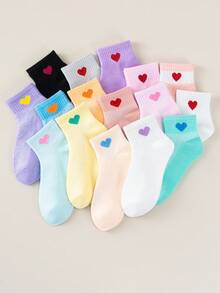 随机 1/5/10 双春夏糖果色儿童短袜，韩版清新爱心图案短袜，透气网眼袜，女童爱心装饰休闲短袜，百搭舒适，适合日常穿着。 - 彩色 - 查看 2