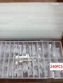30/240片透明美甲延长贴，短椭圆法式美甲贴纸，15种不同款式，可重复使用，方便的双层延长贴。新款短矩形和短椭圆美甲贴纸，适合美甲沙龙和美甲爱好者打造短款时尚假指甲和方形指甲，适用于妇女节、情人节、斋月、复活节等节日。 - 無色 - 查看 5