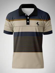 男士休闲条纹印花短袖Polo衫 - 藏蓝色 - 查看 2